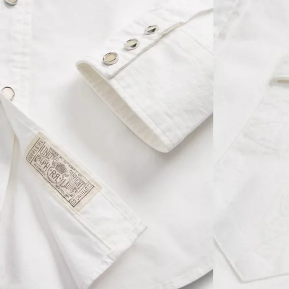 NEW Ralph Lauren RRL Men’s White Slim Fit Poplin Western Shirt - Picture 3 of 5